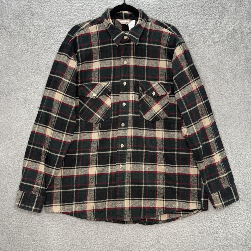 Vtg Winter Run USA Made Cotton Heavy Plaid Flannel Button Shirt Mens Size XL